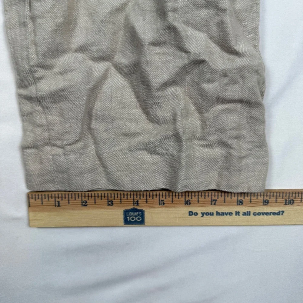 Perry Ellis Mens 36x30 Linen Cotton Herringbone Dress Pants Beige Tan Straight